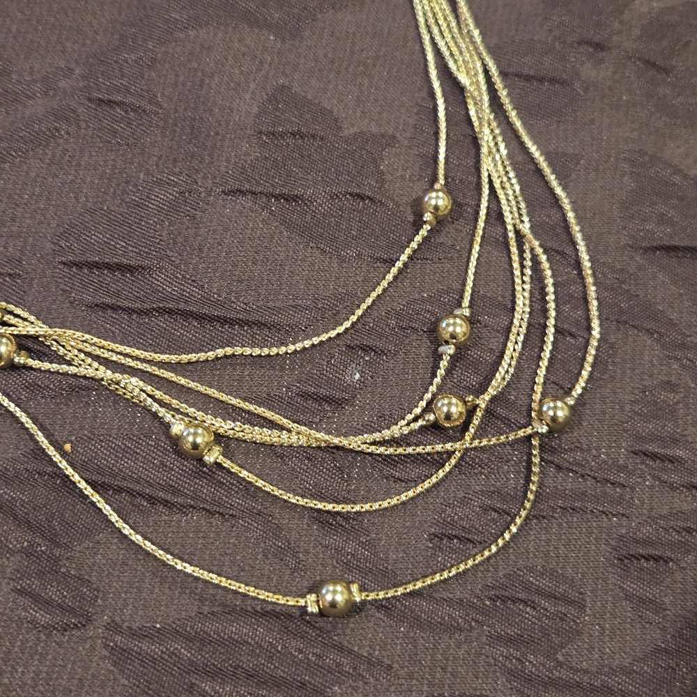 Liz Claiborne Womens Gold Tone Necklace. Long, Chained And Beaded. Signed. - Picture 4 of 6